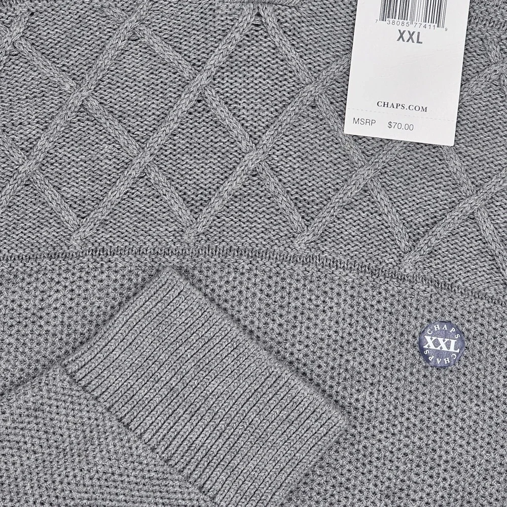 Chaps Men's XXL Gray Heather Button‎ Mock Neck Sweater Knit Pullover NWT